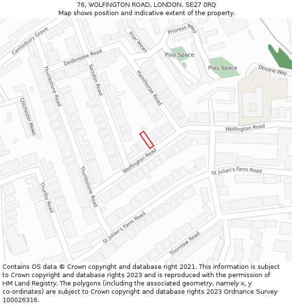 76, WOLFINGTON ROAD, LONDON, SE27 0RQ: Location map and indicative extent of plot