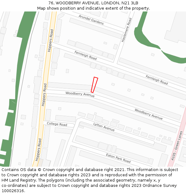76, WOODBERRY AVENUE, LONDON, N21 3LB: Location map and indicative extent of plot
