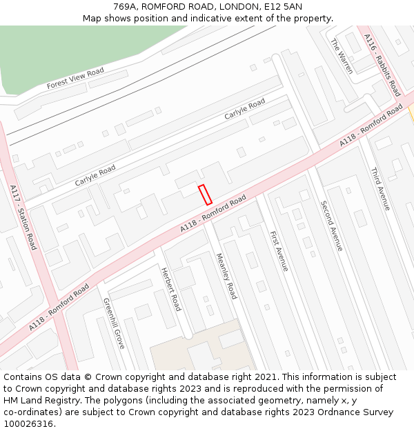 769A, ROMFORD ROAD, LONDON, E12 5AN: Location map and indicative extent of plot