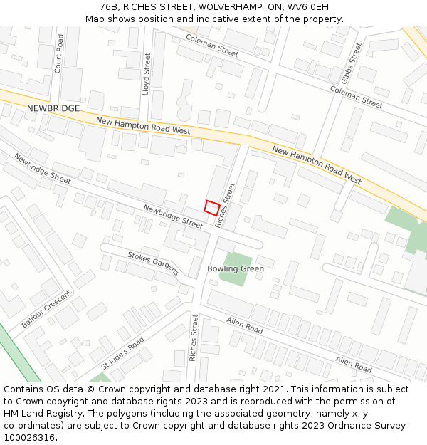 76B, RICHES STREET, WOLVERHAMPTON, WV6 0EH: Location map and indicative extent of plot
