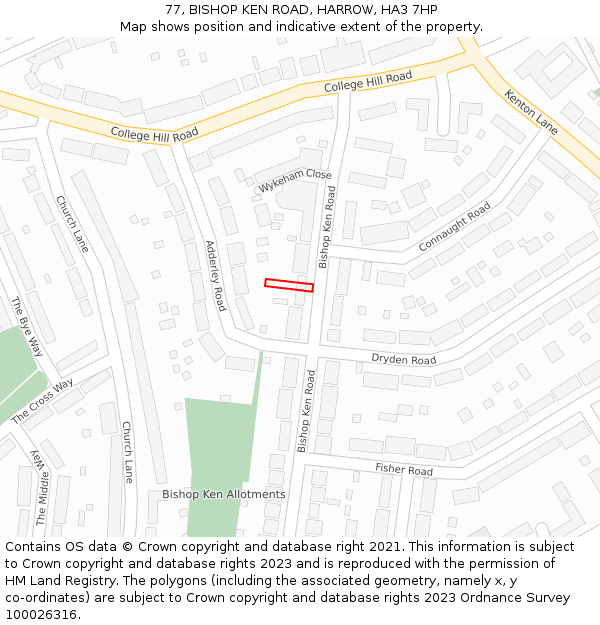 77, BISHOP KEN ROAD, HARROW, HA3 7HP: Location map and indicative extent of plot