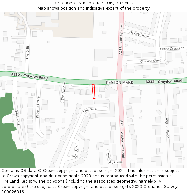 77, CROYDON ROAD, KESTON, BR2 8HU: Location map and indicative extent of plot