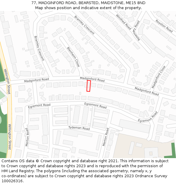 77, MADGINFORD ROAD, BEARSTED, MAIDSTONE, ME15 8ND: Location map and indicative extent of plot