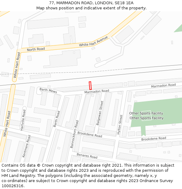 77, MARMADON ROAD, LONDON, SE18 1EA: Location map and indicative extent of plot