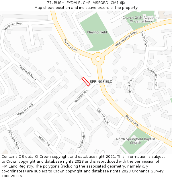 77, RUSHLEYDALE, CHELMSFORD, CM1 6JX: Location map and indicative extent of plot