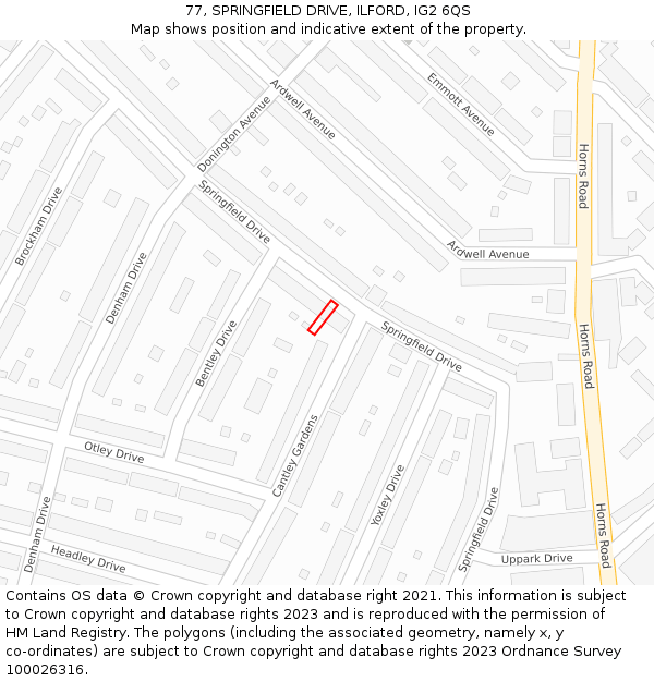77, SPRINGFIELD DRIVE, ILFORD, IG2 6QS: Location map and indicative extent of plot