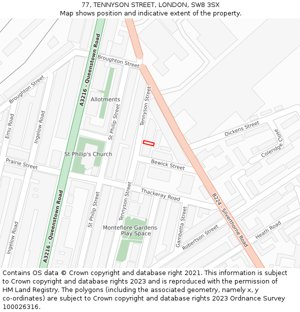 77, TENNYSON STREET, LONDON, SW8 3SX: Location map and indicative extent of plot