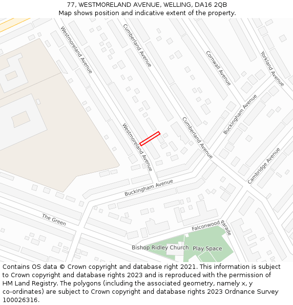 77, WESTMORELAND AVENUE, WELLING, DA16 2QB: Location map and indicative extent of plot