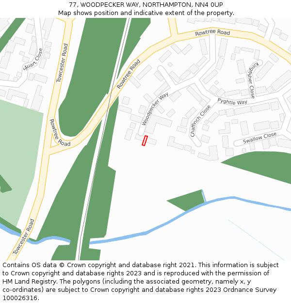 77, WOODPECKER WAY, NORTHAMPTON, NN4 0UP: Location map and indicative extent of plot