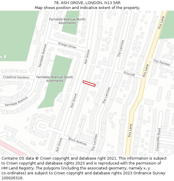 78, ASH GROVE, LONDON, N13 5AR: Location map and indicative extent of plot