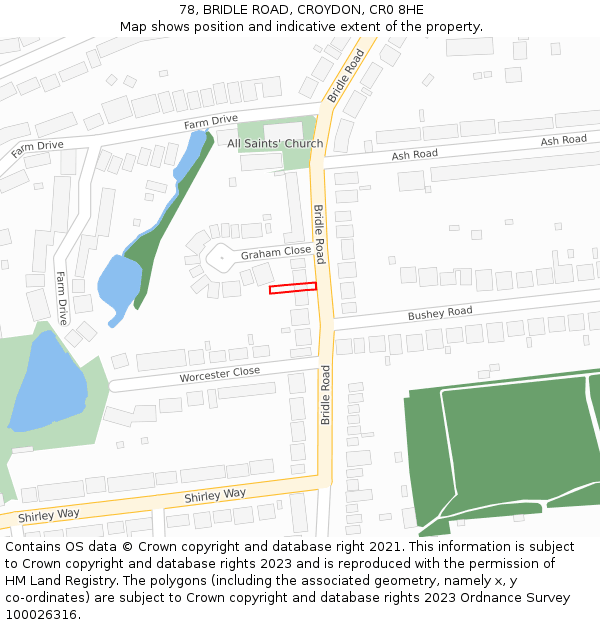78, BRIDLE ROAD, CROYDON, CR0 8HE: Location map and indicative extent of plot