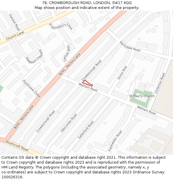 78, CROWBOROUGH ROAD, LONDON, SW17 9QG: Location map and indicative extent of plot