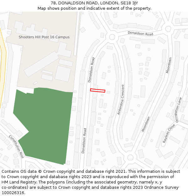 78, DONALDSON ROAD, LONDON, SE18 3JY: Location map and indicative extent of plot
