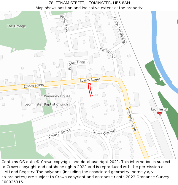 78, ETNAM STREET, LEOMINSTER, HR6 8AN: Location map and indicative extent of plot