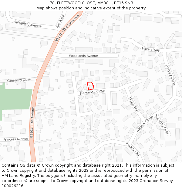 78, FLEETWOOD CLOSE, MARCH, PE15 9NB: Location map and indicative extent of plot