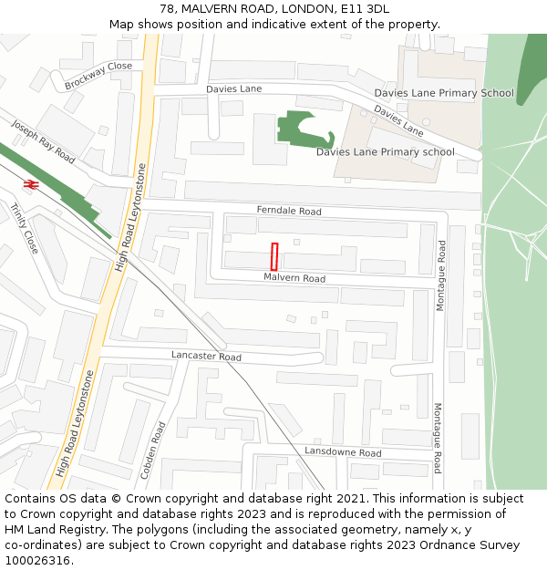 78, MALVERN ROAD, LONDON, E11 3DL: Location map and indicative extent of plot