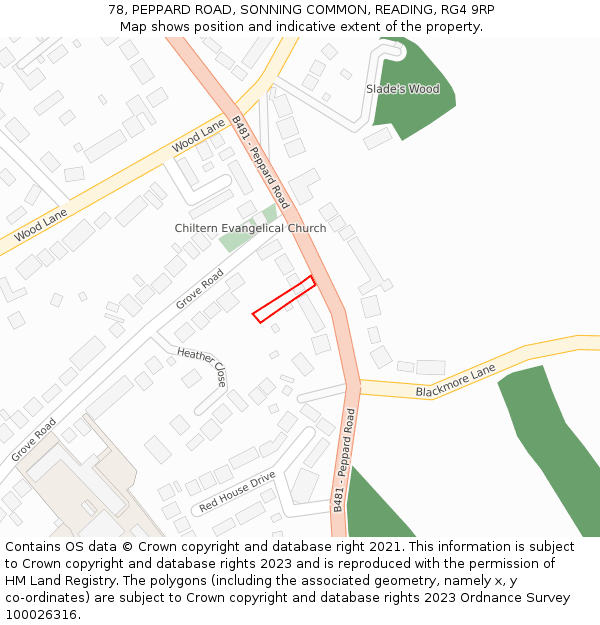 78, PEPPARD ROAD, SONNING COMMON, READING, RG4 9RP: Location map and indicative extent of plot