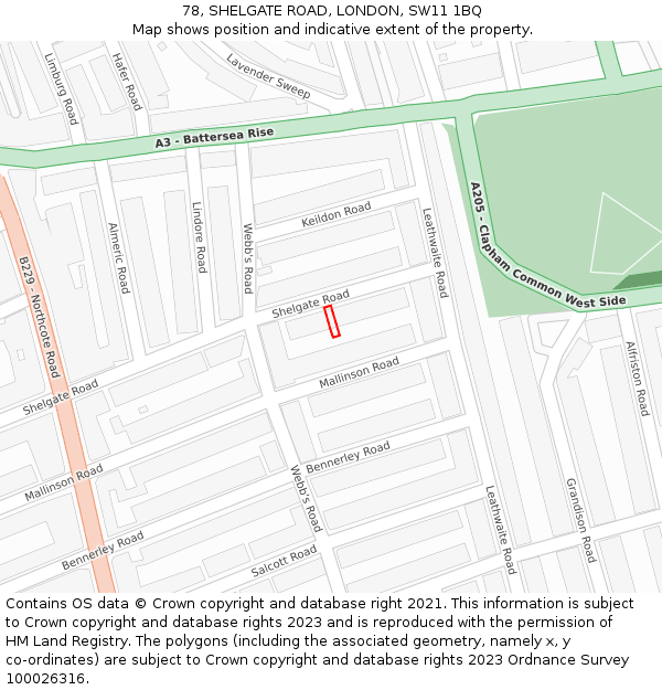 78, SHELGATE ROAD, LONDON, SW11 1BQ: Location map and indicative extent of plot