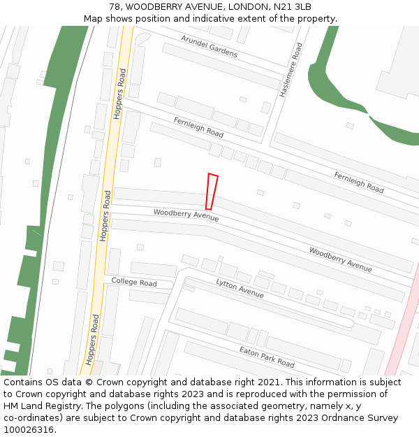78, WOODBERRY AVENUE, LONDON, N21 3LB: Location map and indicative extent of plot