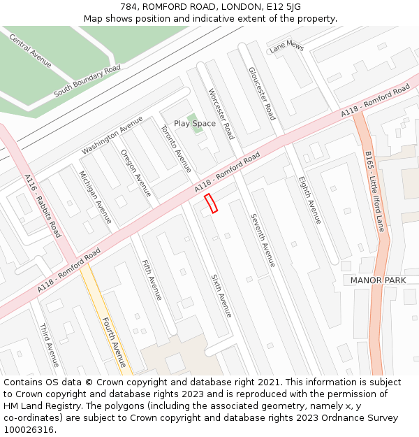 784, ROMFORD ROAD, LONDON, E12 5JG: Location map and indicative extent of plot