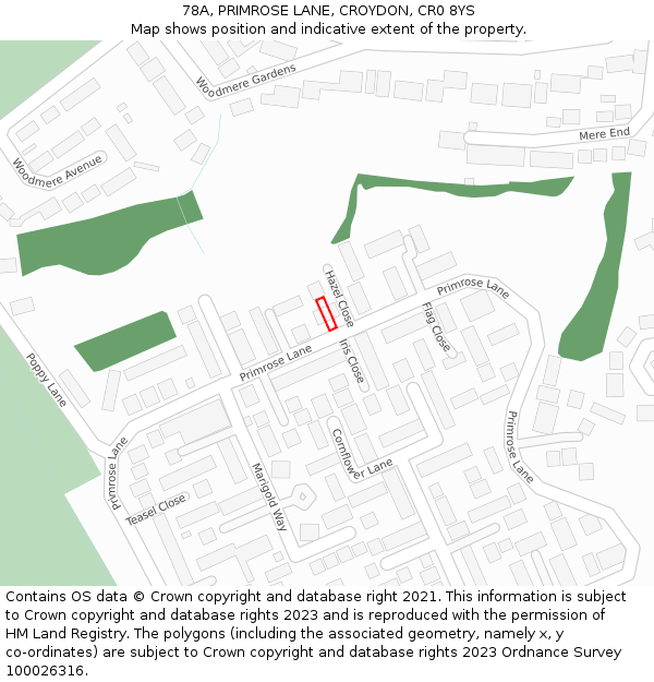 78A, PRIMROSE LANE, CROYDON, CR0 8YS: Location map and indicative extent of plot