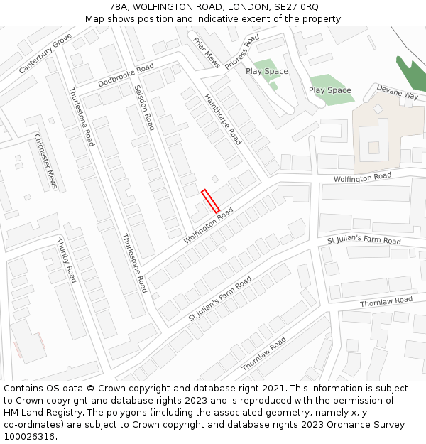 78A, WOLFINGTON ROAD, LONDON, SE27 0RQ: Location map and indicative extent of plot