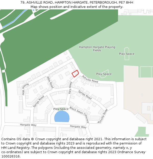 79, ASHVILLE ROAD, HAMPTON HARGATE, PETERBOROUGH, PE7 8HH: Location map and indicative extent of plot