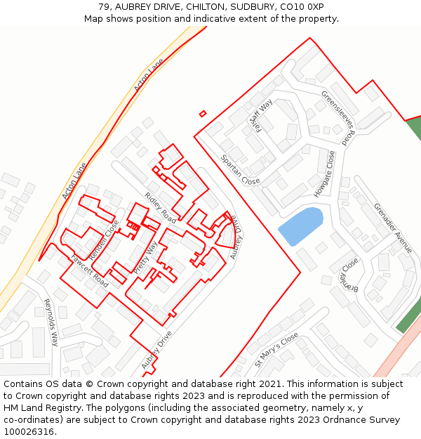 79, AUBREY DRIVE, CHILTON, SUDBURY, CO10 0XP: Location map and indicative extent of plot