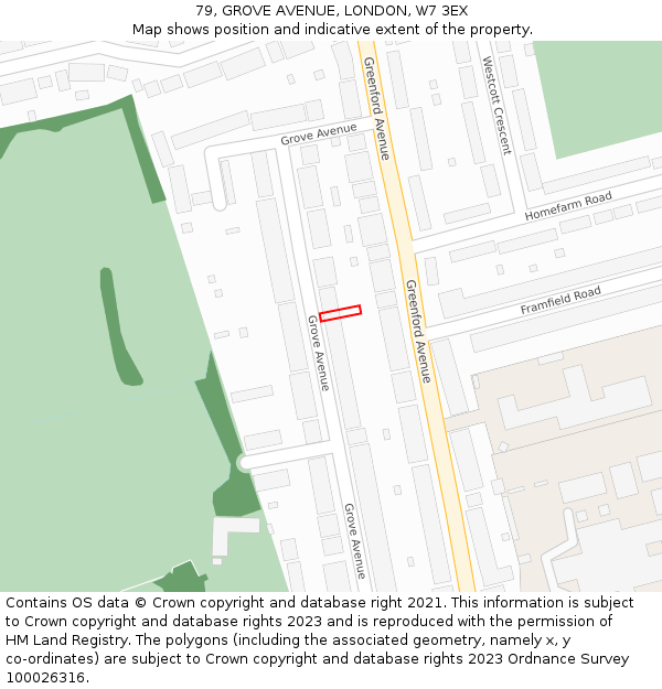 79, GROVE AVENUE, LONDON, W7 3EX: Location map and indicative extent of plot