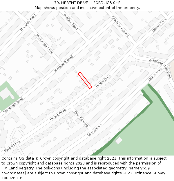 79, HERENT DRIVE, ILFORD, IG5 0HF: Location map and indicative extent of plot