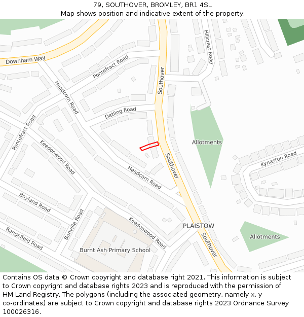 79, SOUTHOVER, BROMLEY, BR1 4SL: Location map and indicative extent of plot