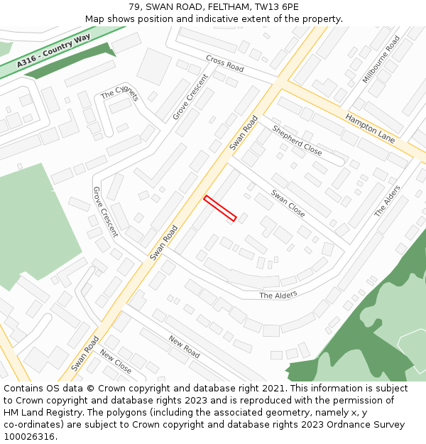 79, SWAN ROAD, FELTHAM, TW13 6PE: Location map and indicative extent of plot