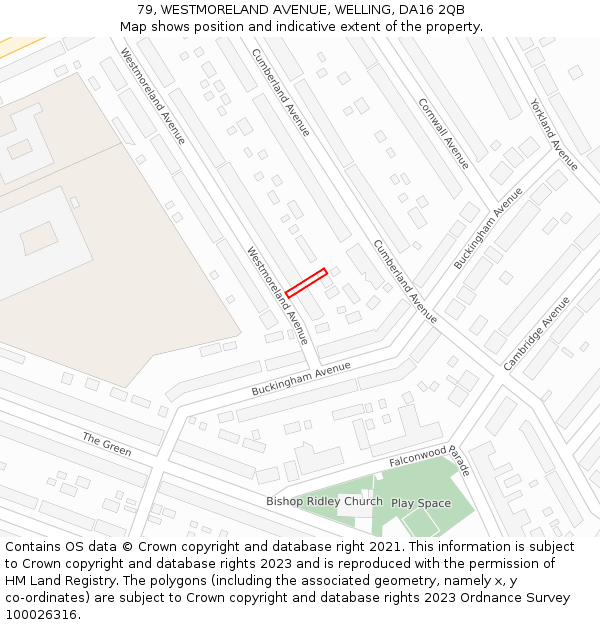 79, WESTMORELAND AVENUE, WELLING, DA16 2QB: Location map and indicative extent of plot
