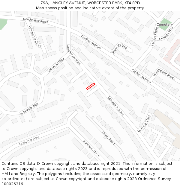 79A, LANGLEY AVENUE, WORCESTER PARK, KT4 8PD: Location map and indicative extent of plot