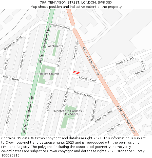 79A, TENNYSON STREET, LONDON, SW8 3SX: Location map and indicative extent of plot