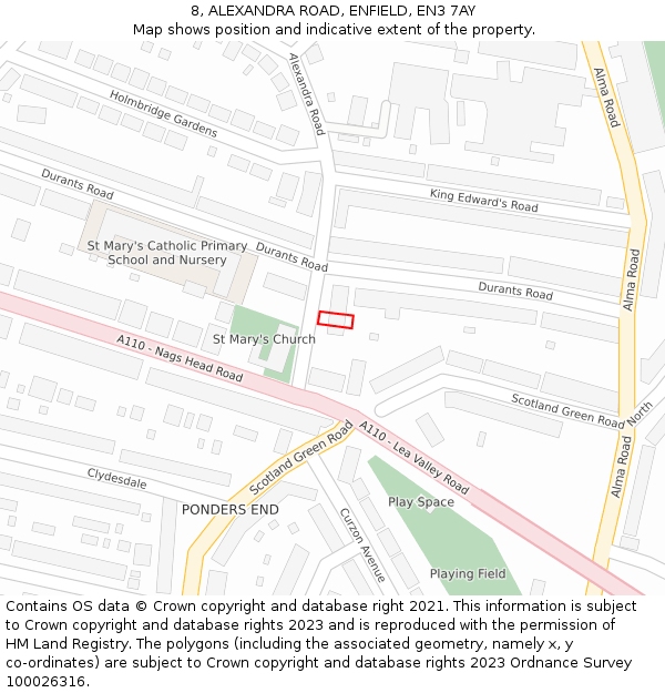 8, ALEXANDRA ROAD, ENFIELD, EN3 7AY: Location map and indicative extent of plot