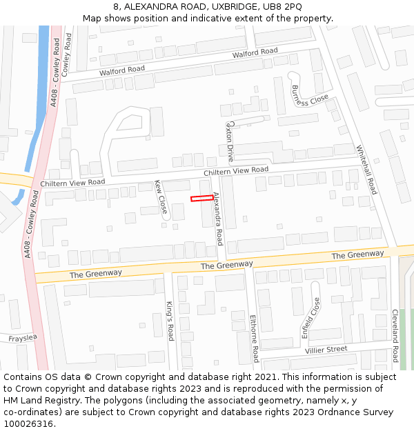 8, ALEXANDRA ROAD, UXBRIDGE, UB8 2PQ: Location map and indicative extent of plot