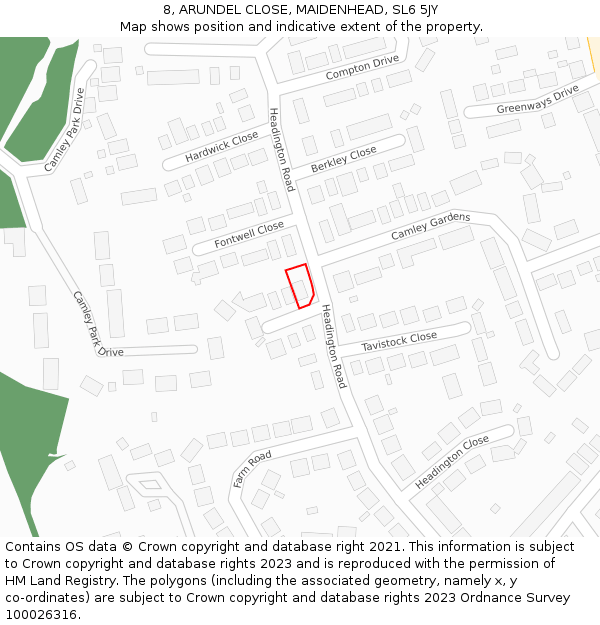 8, ARUNDEL CLOSE, MAIDENHEAD, SL6 5JY: Location map and indicative extent of plot