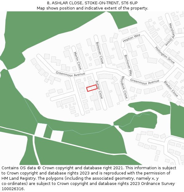8, ASHLAR CLOSE, STOKE-ON-TRENT, ST6 6UP: Location map and indicative extent of plot