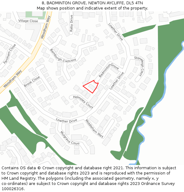 8, BADMINTON GROVE, NEWTON AYCLIFFE, DL5 4TN: Location map and indicative extent of plot