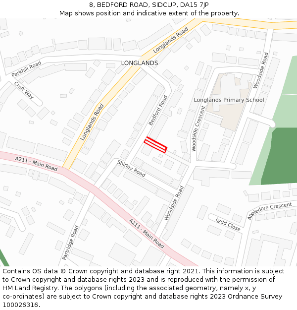 8, BEDFORD ROAD, SIDCUP, DA15 7JP: Location map and indicative extent of plot