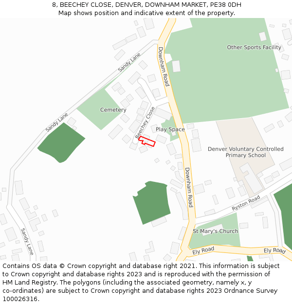 8, BEECHEY CLOSE, DENVER, DOWNHAM MARKET, PE38 0DH: Location map and indicative extent of plot
