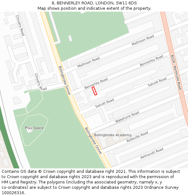 8, BENNERLEY ROAD, LONDON, SW11 6DS: Location map and indicative extent of plot