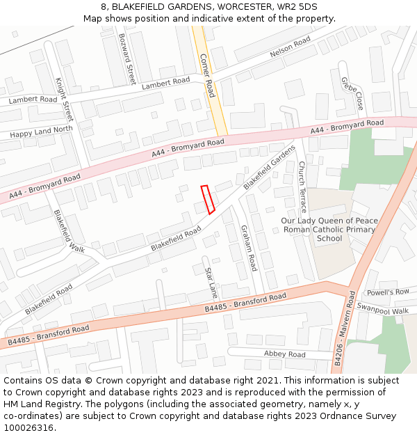 8, BLAKEFIELD GARDENS, WORCESTER, WR2 5DS: Location map and indicative extent of plot