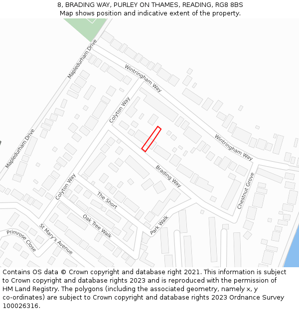 8, BRADING WAY, PURLEY ON THAMES, READING, RG8 8BS: Location map and indicative extent of plot