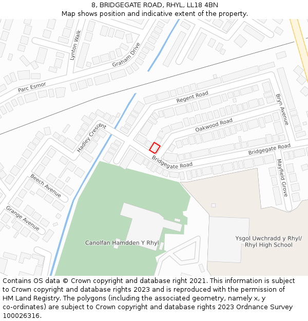 8, BRIDGEGATE ROAD, RHYL, LL18 4BN: Location map and indicative extent of plot