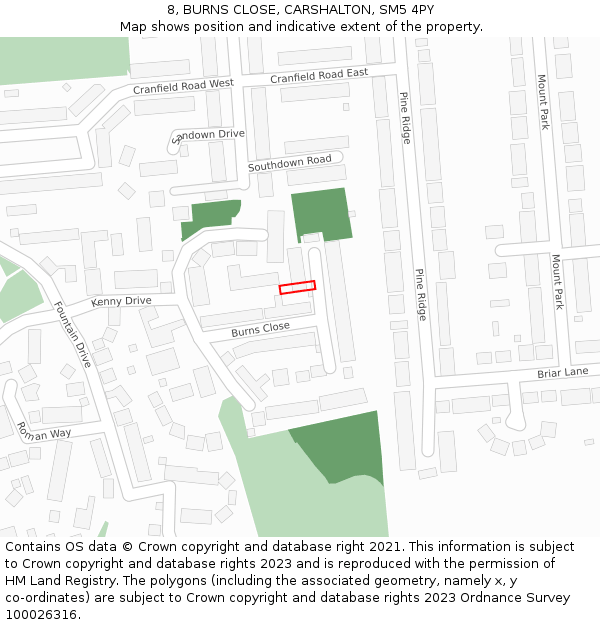 8, BURNS CLOSE, CARSHALTON, SM5 4PY: Location map and indicative extent of plot