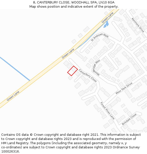 8, CANTERBURY CLOSE, WOODHALL SPA, LN10 6GA: Location map and indicative extent of plot