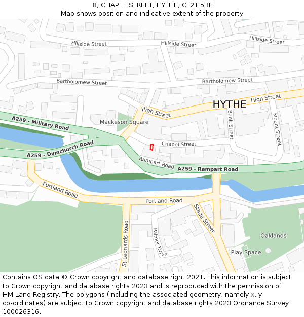8, CHAPEL STREET, HYTHE, CT21 5BE: Location map and indicative extent of plot