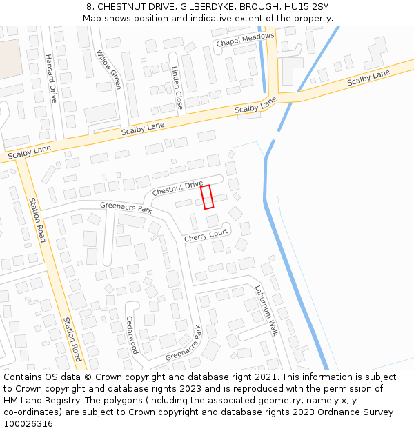 8, CHESTNUT DRIVE, GILBERDYKE, BROUGH, HU15 2SY: Location map and indicative extent of plot